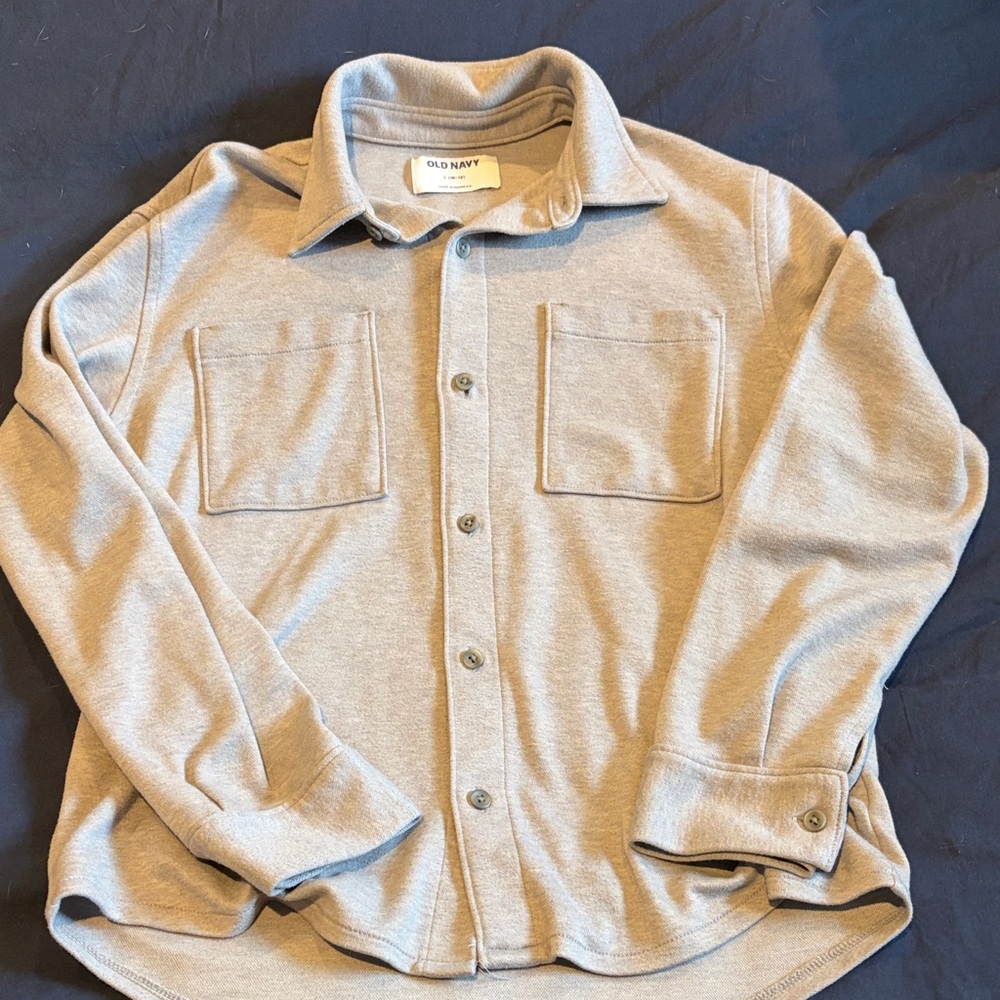 Old Navy Boys Grey Jersey Button Down